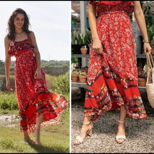 Anthropologie One September Zuri Midi Red Floral Dress XS